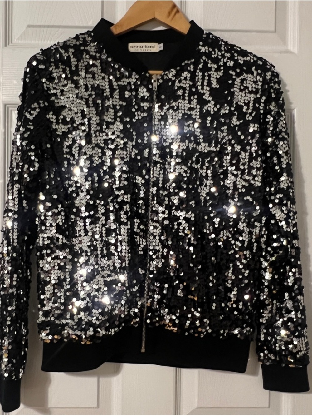 Anna-Kaci Black Sequin Zip-Up Jacket - S